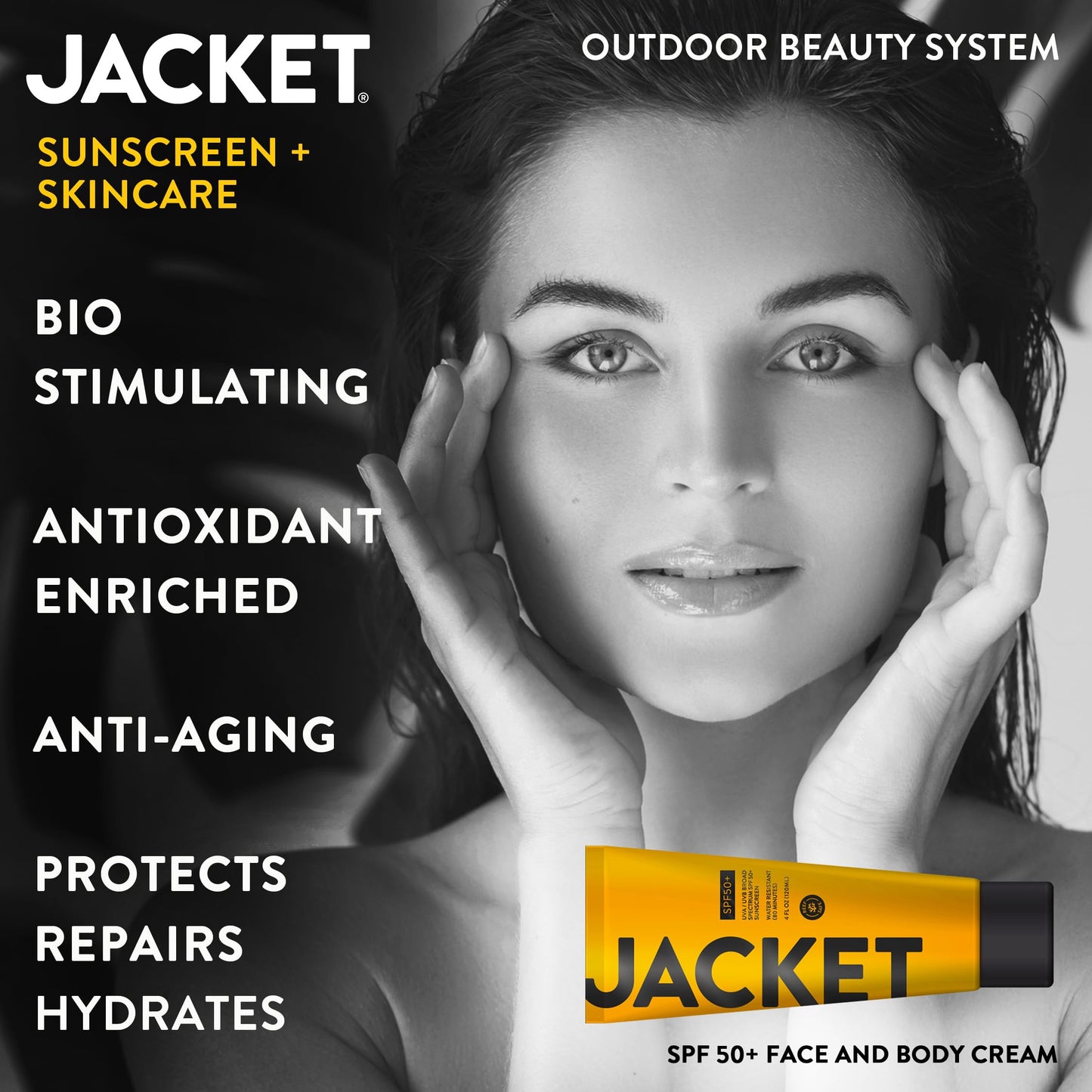 JACKET Sunscreen SPF 50+ | Mineral Sunscreen with Vitamin C | Water Resistant 80 Min, Natural, Reef Safe | UVA/UVB Broad Spectrum Protection for Face & Body, 4 FL Oz