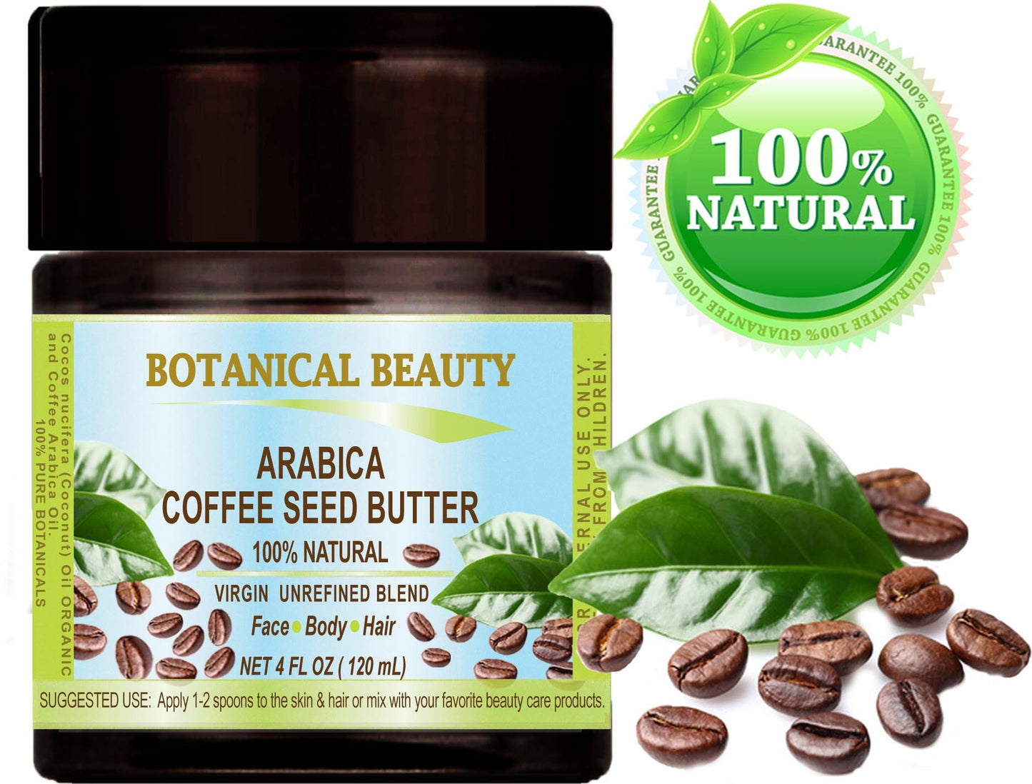 ARABICA COFFEE SEED OIL - BUTTER 100% Natural/Virgin/Raw. 4 Fl.oz.- 120 ml. For Skin, Hair and Nail Care.