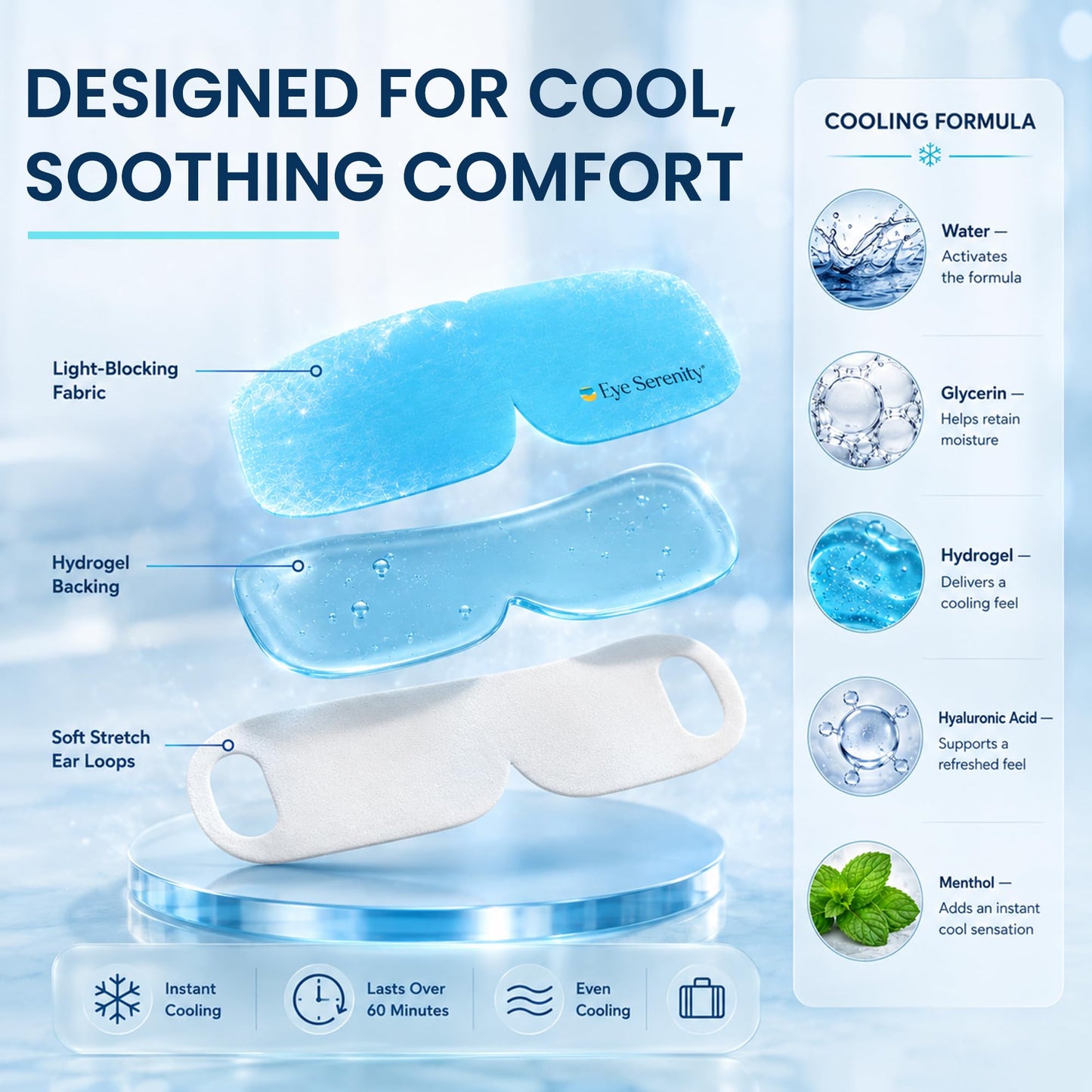 Lure Essentials Eye Serenity CHILL Self Cooling Eye Mask for Sleeping, Cooling Eye Patches for Dark Circles and Puffy Eyes, Cold Compress, Spa Relaxation and Self-care Gifts for Women & Men