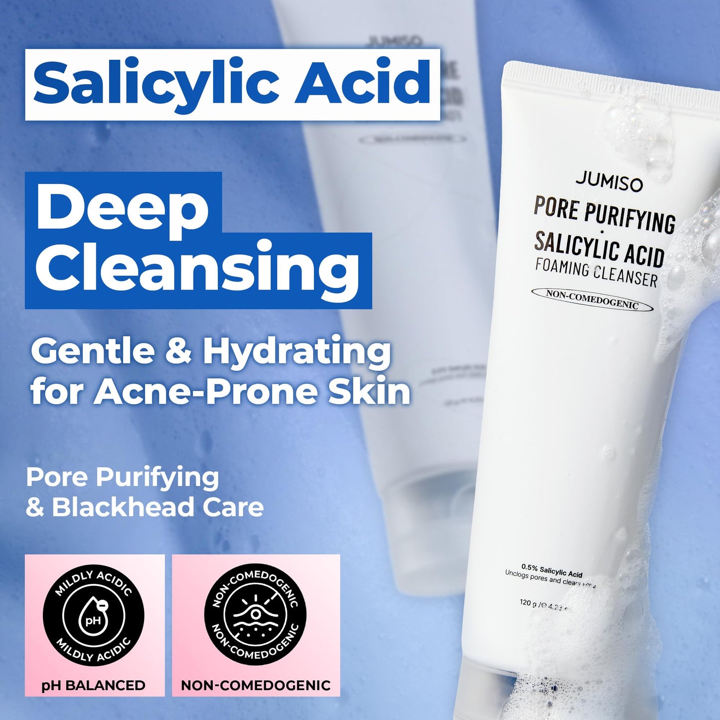 JUMISO 0.5% Salicylic Acid BHA Foaming Cleanser for Oily Skin 4.23 fl oz