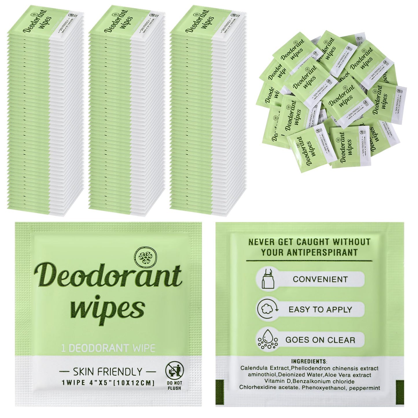 Timgle 100 Pcs Mini Travel Deodorant Wipes Individually Wrapped Armpit Antiperspirant Deodorant Sweat Body Wipes for Women Men Teens Sports Travel Clean Skin Underarm Excessive Sweating(Cucumber)
