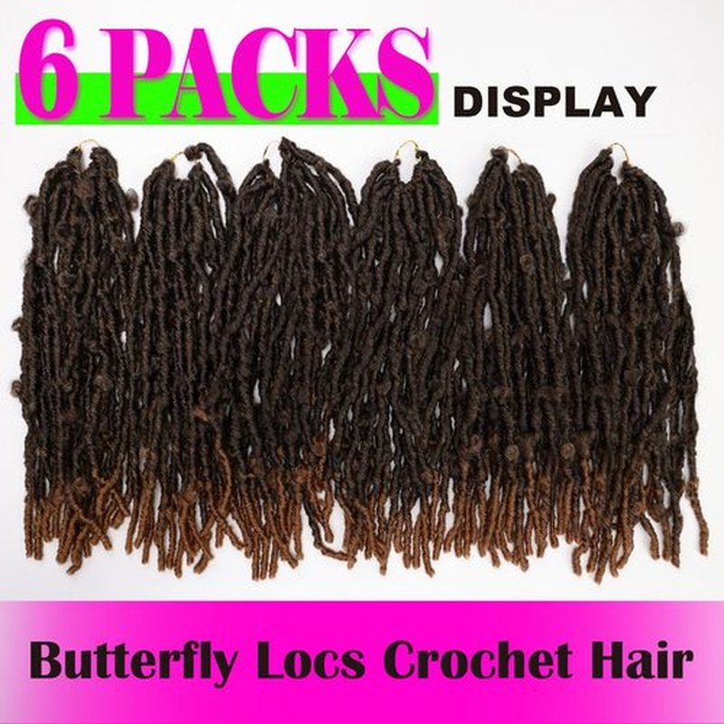 PURSHINE 6Packs Butterfly Locs 30Inch Long Crochet Hair Pre Looped for Women Girls Kids,Faux Locs Crochet Hair（27-Light Brown Mixed Black）