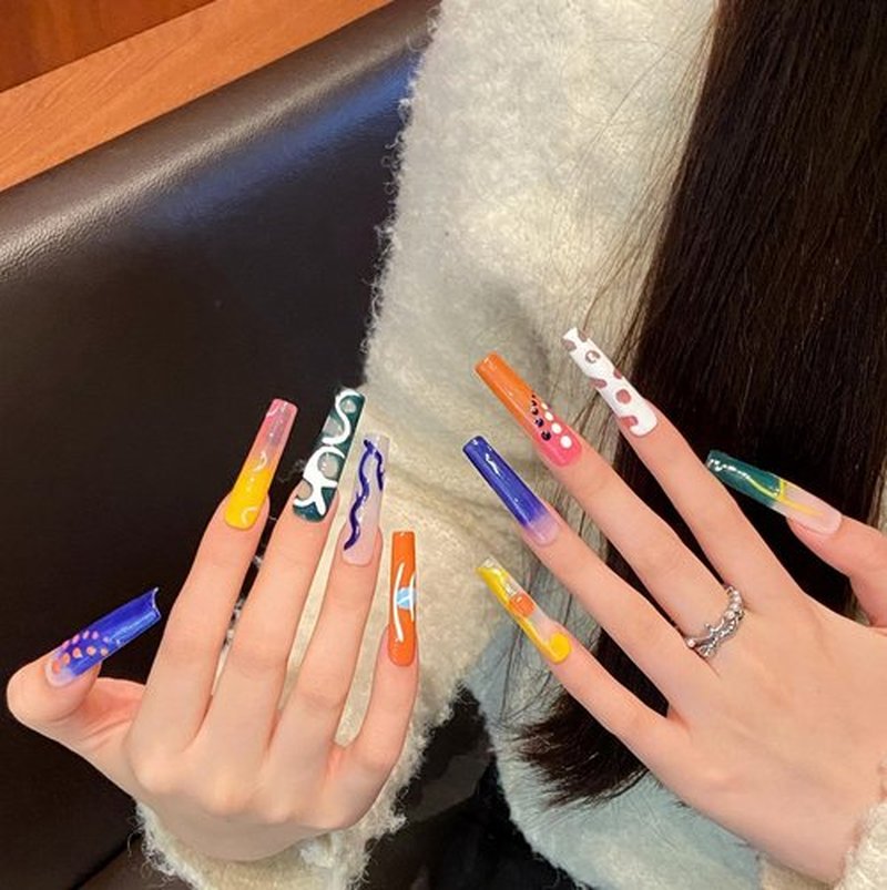 MNAFAYY 100% Handmade Nails HandPainted Extra Long Press On Nails Full Cover Luxury Gorgeous Reusable UV Finished Fake False Nails Acrylic Nail Kit With Box Gifts for Women Artist S