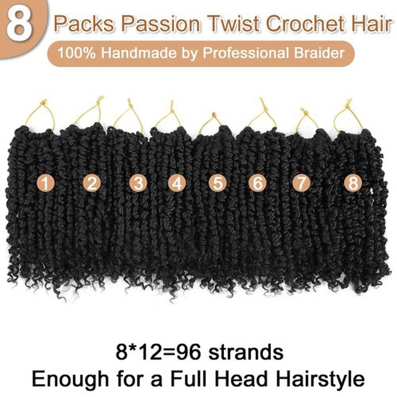 Roalnce Passion Twist Crochet Hair Pre-twisted Hair Extensions Pre Looped Synthetic Braids for Black Women 8 Packs 8 Packs 8 Inch