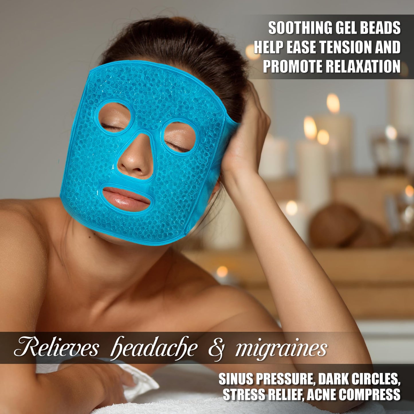 SOFIDA Cold Hot Gel Face Eye Mask - Reduce Puffy Dark Circles Bags Under Eyes Migraines Stress Relief - Heat Ice Therapy Pack Compress - Sinus Pressure Acne Headaches Relaxation (Blue)