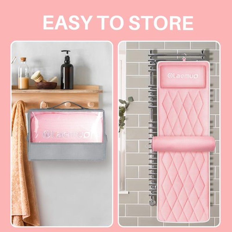 Full Body Bath Pillows for Tub-Bath Pillow Luxury Bathtub Pillow-Full Body Bath Tub Pillow for Bathtub for Head Neck and Back Support with Lumbar-Comfy Bathtub Pillow Mat for Tub -Pink