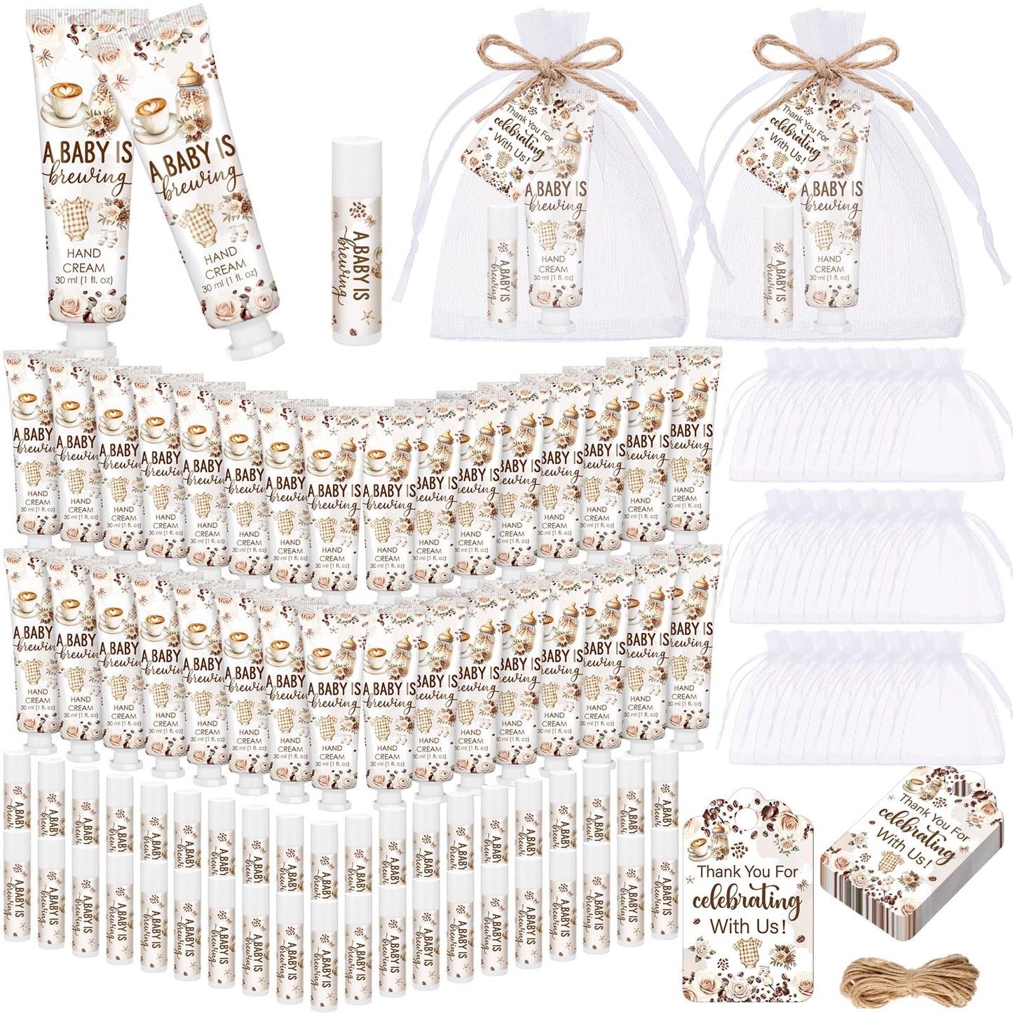 Swiffen 48 Sets a Baby Is Brewing Baby Shower Favors for Guests Coffee Babies Shower Gift Hand Cream and Lip Balm Bulk Thank You Souvenir for Pregnancy Diaper Party Supplies Gender Reveal Games Prizes