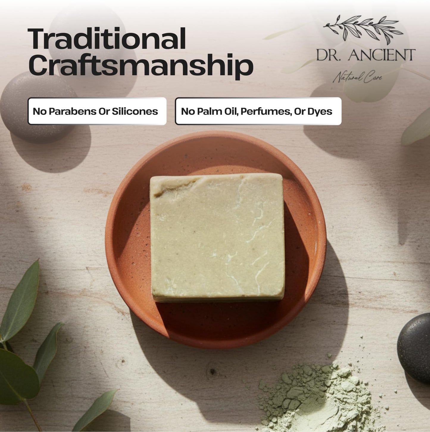 Dr.Ancient Clay Soap Bar, Organic Soap Bars Handcrafted the Traditional Way, Natural Chemical-Free, Vegan, Used for Face Wash, Body Wash, Hand Cleansing and Skin Care, Gentle Exfoliating Cleanser