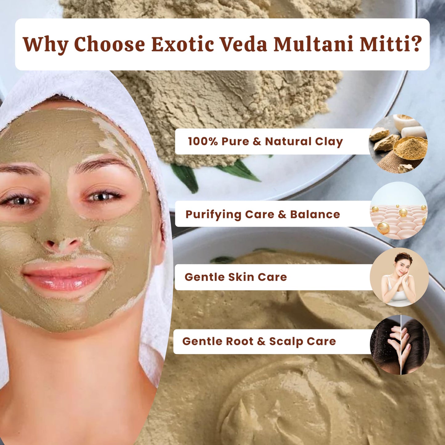 Exotic Veda Indian Healing Powder 100g | Natural Calcium Bentonite Clay & Multani Mitti | Face & Body Mask for Smooth, Radiant Skin | Pore Care, Oil Control, Hair & Scalp Care | Vegan & Cruelty-Free
