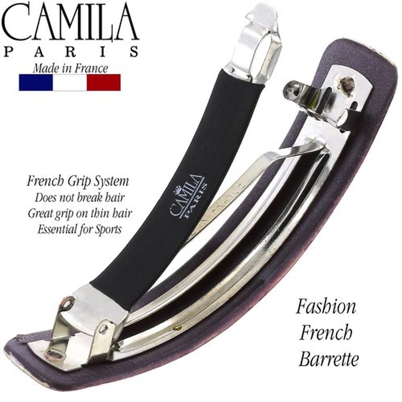 Camila Paris CP3332 French Hair Barrette Clip for Girls, Bordeaux, Rubberized Metal Clasp Strong Hold Grip Hair Clips for Women, No Slip Durable and Styling Girls Hair Accessories, Made in France
