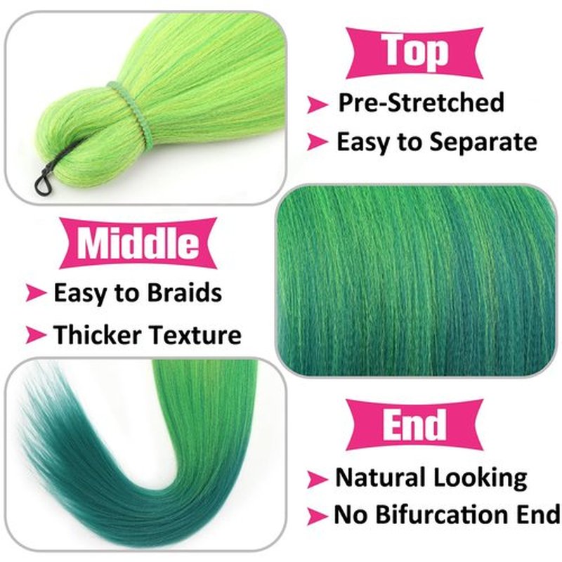 Unionbeauty Pre Stretched Braiding Hair 26 Inch 2Packs Ombre Glow Green Braiding Hair for Boho Box Braids Crochet Braid Yaki Texture Hot Water Setting EZ Braids Hair Extensions Synthetic Braiding Hair