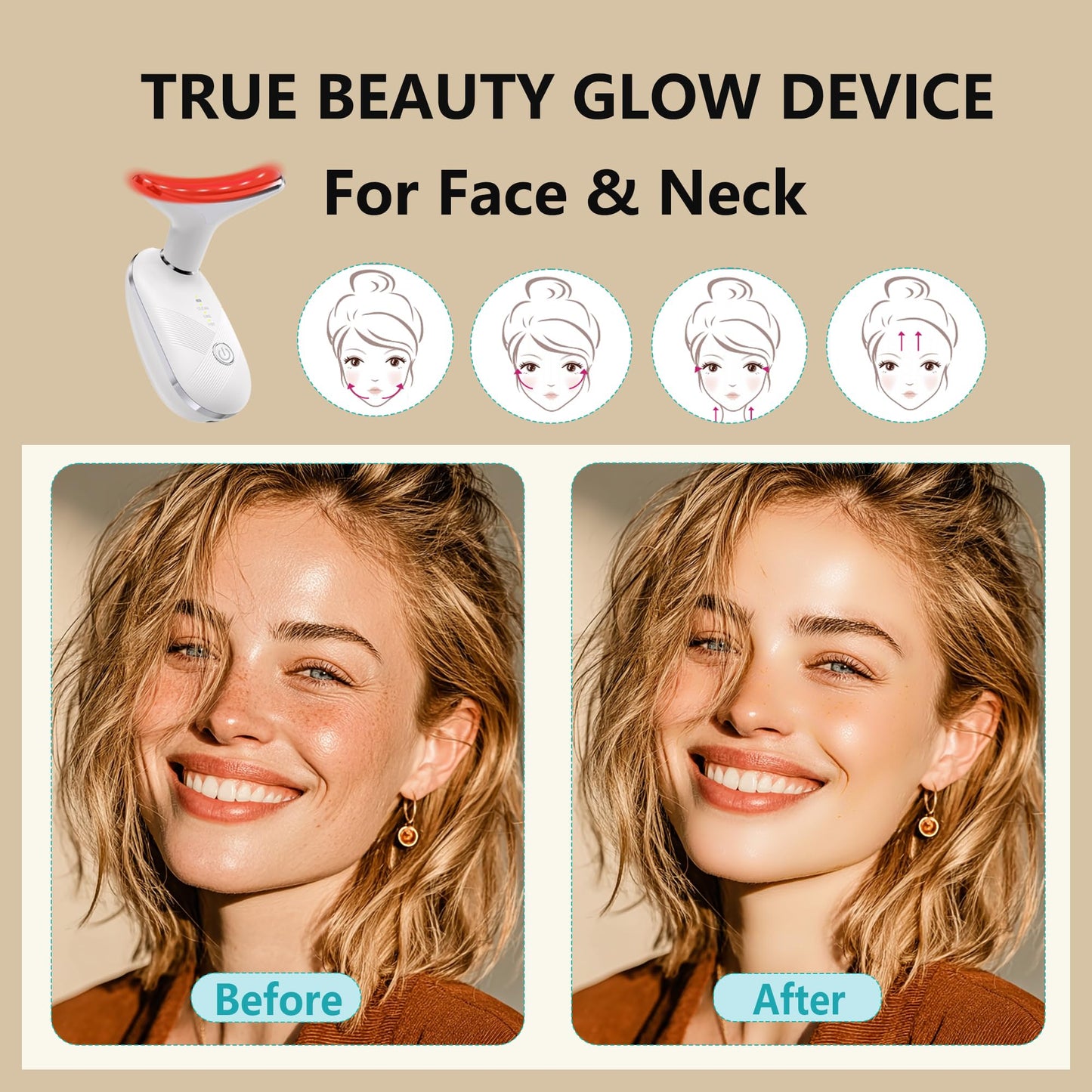 MISWOWO Red Light Face Neck Massager - 3-in-1 Face Massager Skin Care Tool, LED & Vibration Beauty Device for Glowing Skin and Neck Contouring At-Home