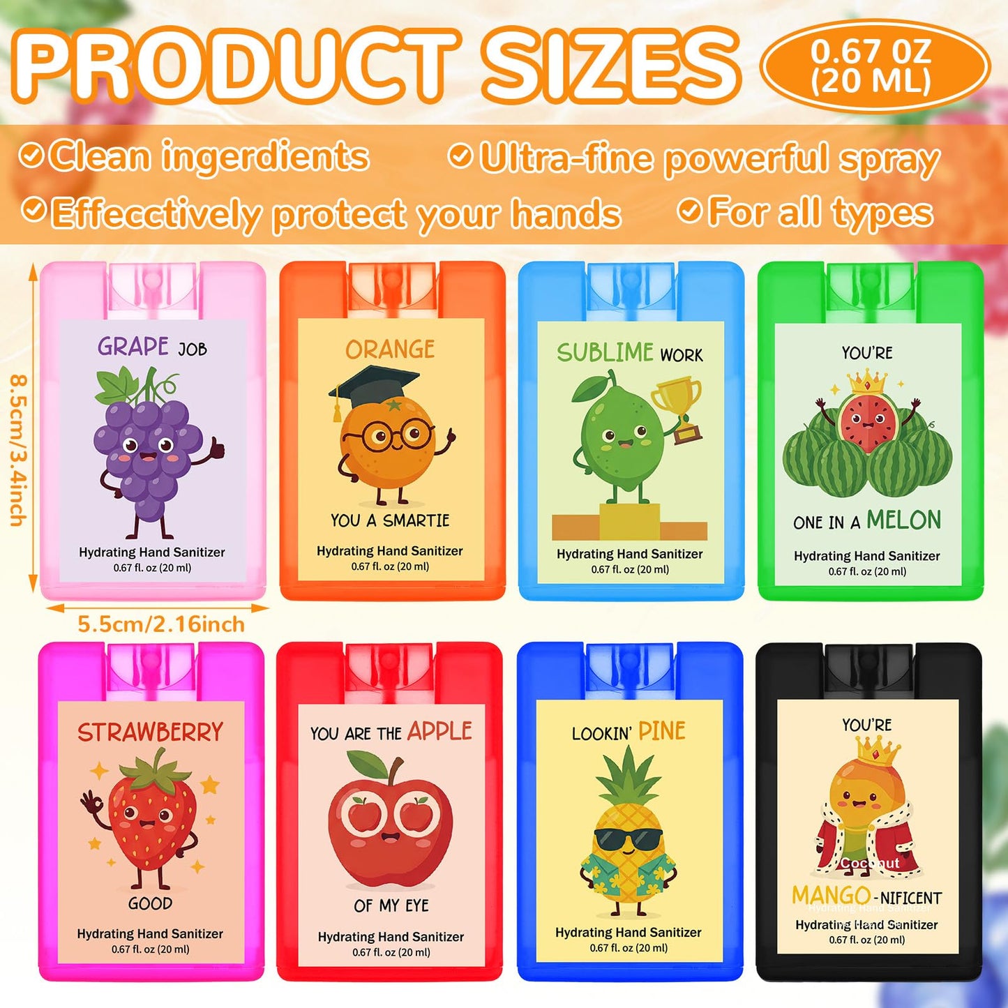 Frienda 24 Pack Graduation Party Favors Positive Hand Sanitizer Spray Bulk Portable Travel Size Mist Hydrating with Scented Essential Oils Mini Pun Motivational Gift for Women Teacher Employee, 0.67fl