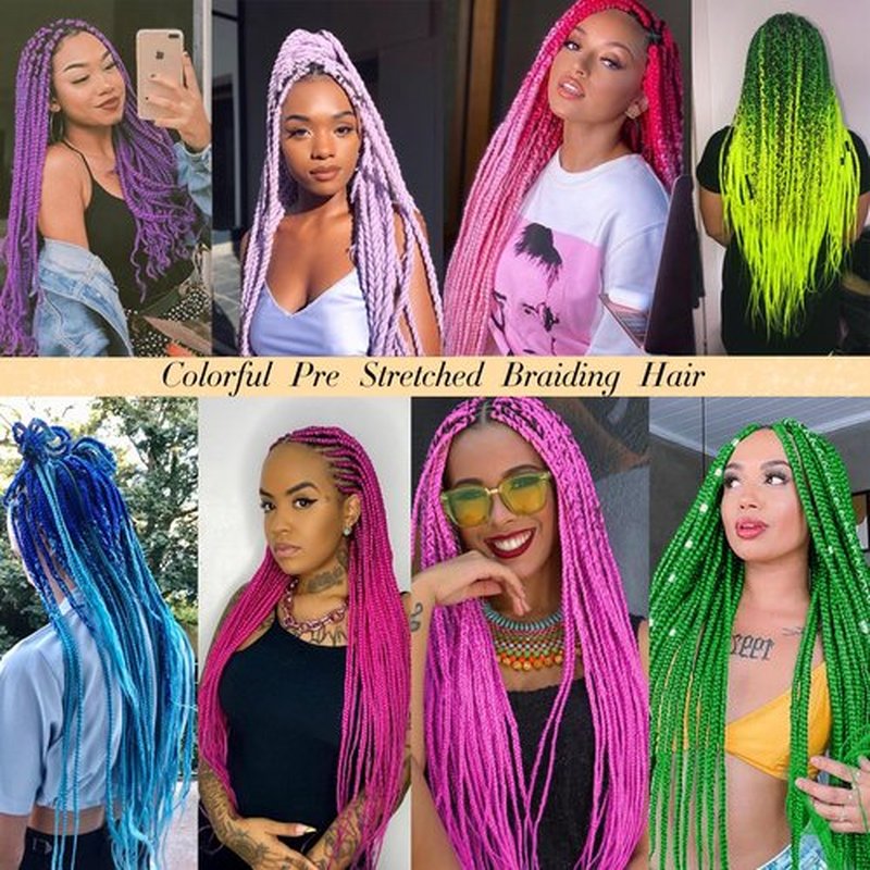 Unionbeauty Pre Stretched Braiding Hair 26 Inch Ombre Blue Braiding Hair 2 Packs EZ Braids Yaki Texture for Box Braids Hot Water Setting Crochet Braid Hair Extensions Synthetic Braiding Hair