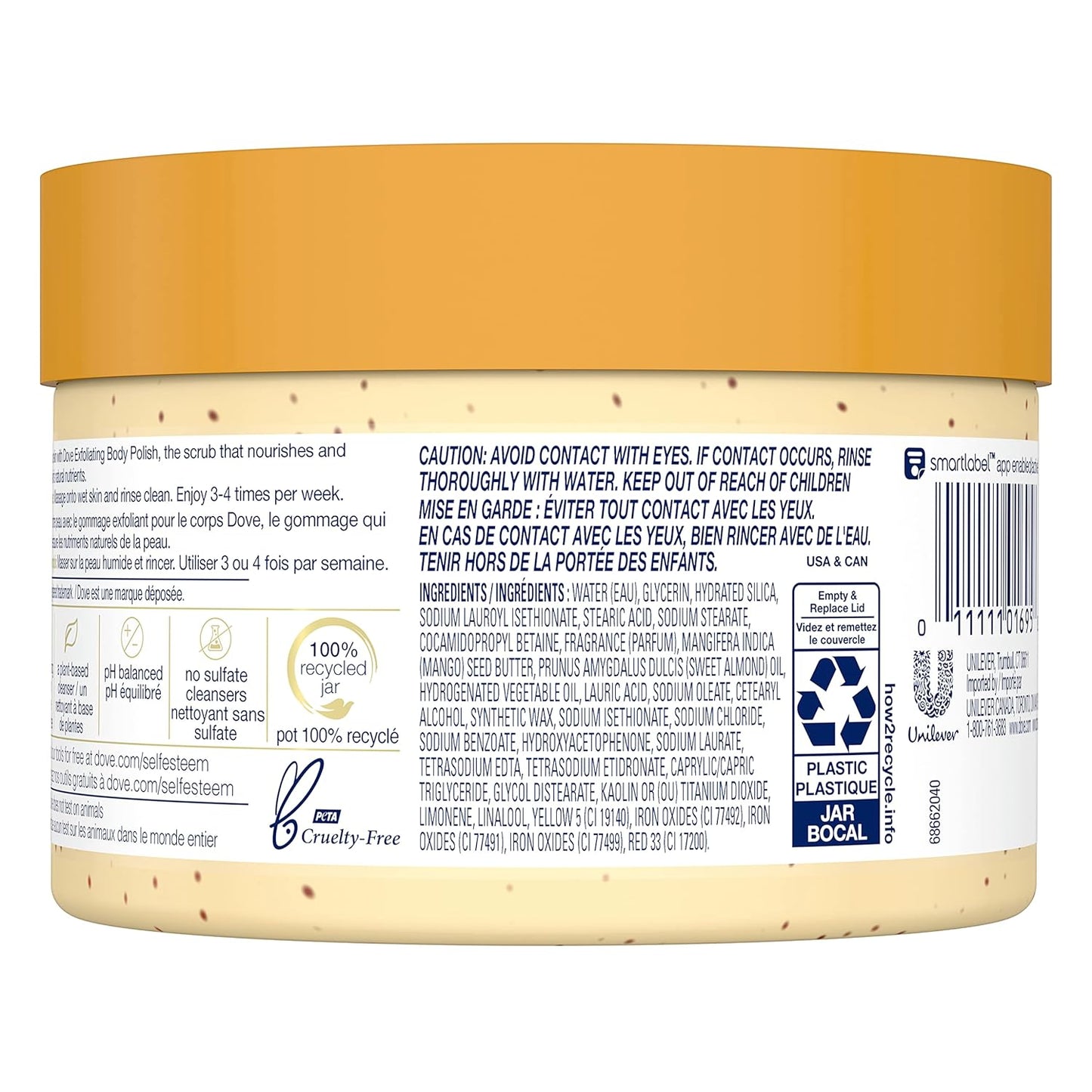 Dove Exfoliating Body Polish Scrub with Almond & Mango Butter - 10.5 oz (4 Count) for Dry Skin