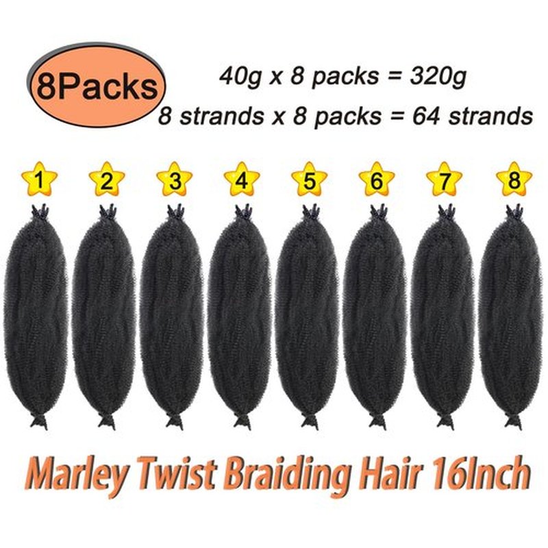 Marley Twist Braiding Hair, Pre-Separated Springy Afro Twist Hair Kinky Twist Crochet Hair Braids for Distressed Soft Locs Spring Twist Hair for Women (Natural Black, 16 Inch(Pack of 8))