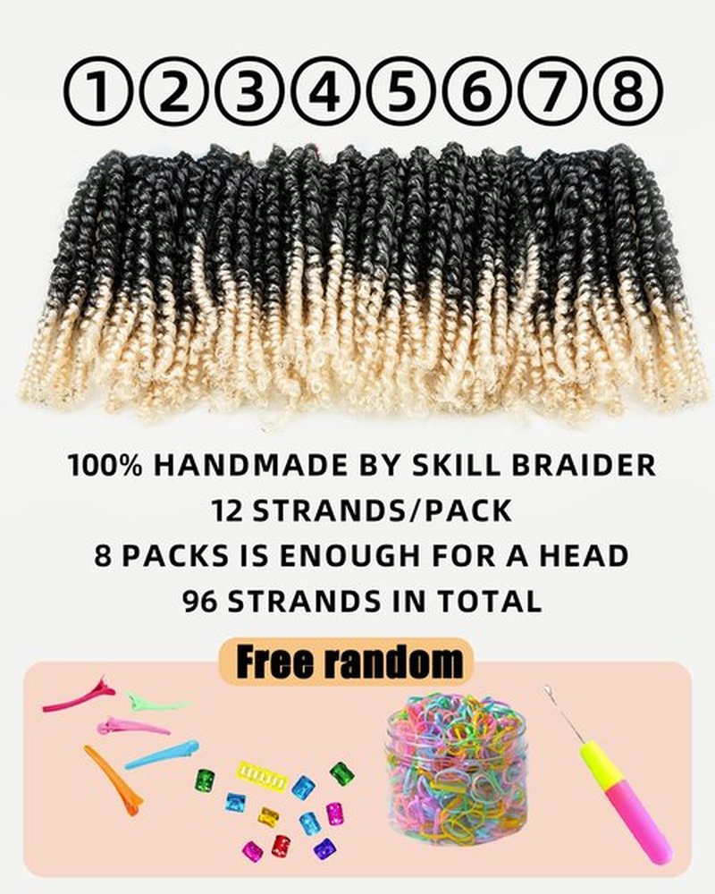 6 Inches 8 Packs Super Short Passion Twist Crochet Hair for Black Women and Kids-Ombre Gray to Off-white Pretwisted Hair Extension Braided by Spring Kinky Bohemian Curls(6"-8 Packs,TGray/613)