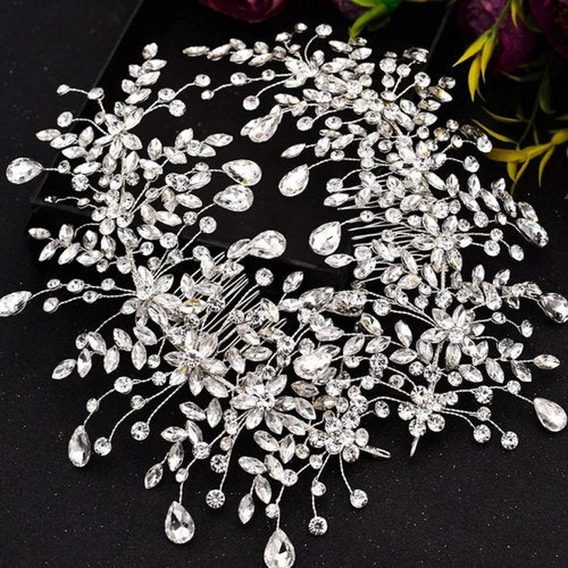 wedding tiara bridal hair piece silver rhinestone hair accessory for ladies,Rhinestone Bridal Bridesmaid Hair Comb Accessories (Silver One on the Left)