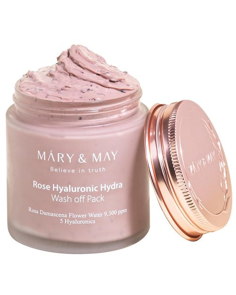 Mary&May Vegan Rose Hyaluronic Hydra Wash Off Mask - Rose Petal and Damask Rose Water Cream Mask for Moisturizing, Exfoliation, and Blackhead Removal - Korean Skincare, 4.23oz.