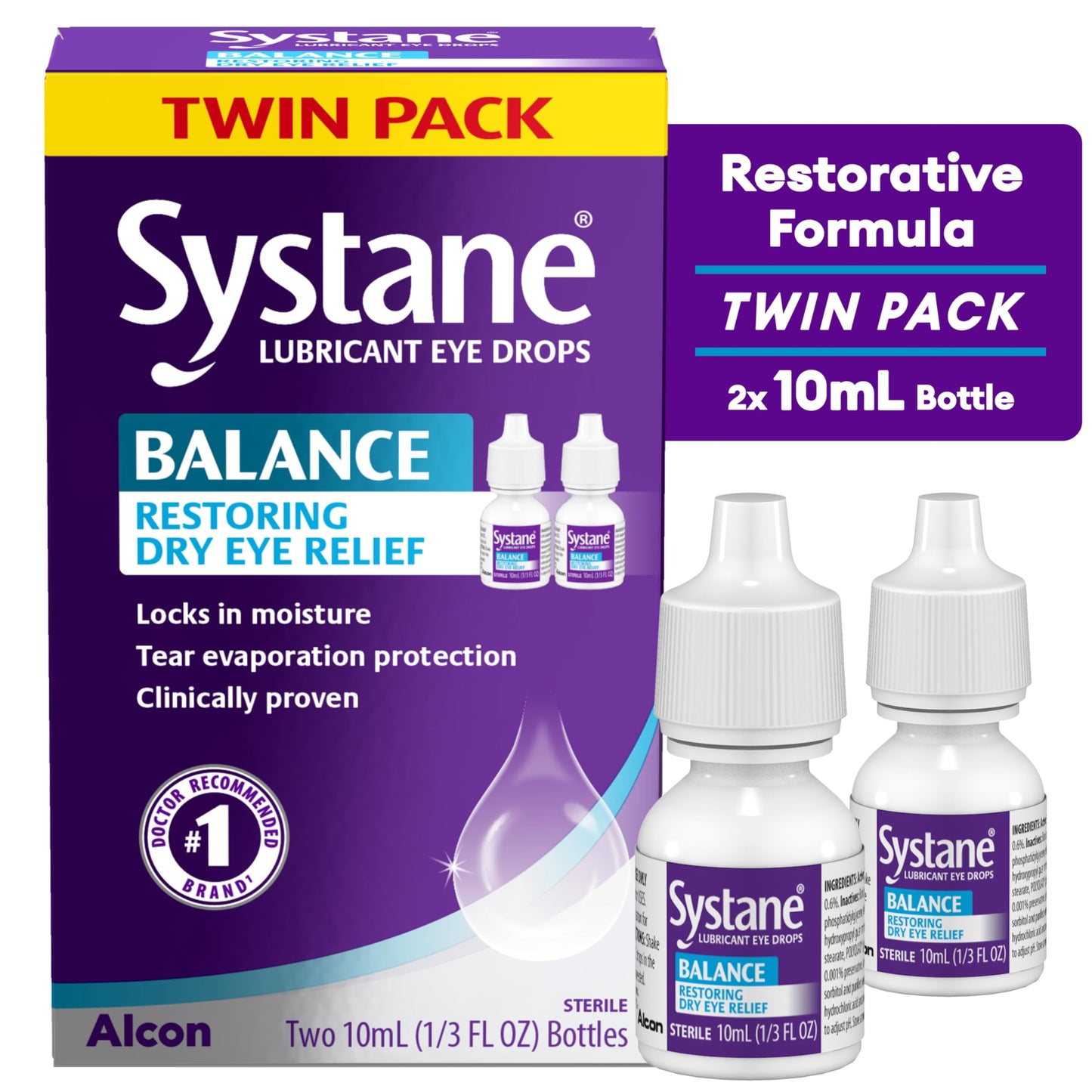 Systane Balance Lubricant Eye Drops, Restorative Formula, Twin pack, 0.33 Fl Oz (Pack of 2)