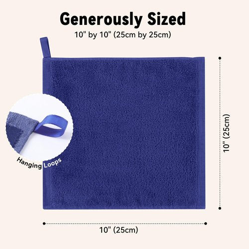 Yoofoss Luxury Washcloths Towel Set 10 Pack Baby Wash Cloth for Bathroom-Hotel-Spa-Kitchen Multi-Purpose Fingertip Towels & Face Cloths - Dark Blue