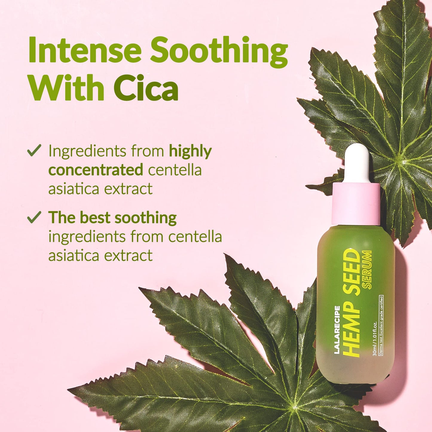 LALARECIPE Hemp Seed Facial Serum – Calming & Hydrating Korean Serum with 77.8% Hemp Seed Extract, Cica & 4 Patented Complexes – Soothing Vegan Skincare for Sensitive Skin (1.01 fl oz)