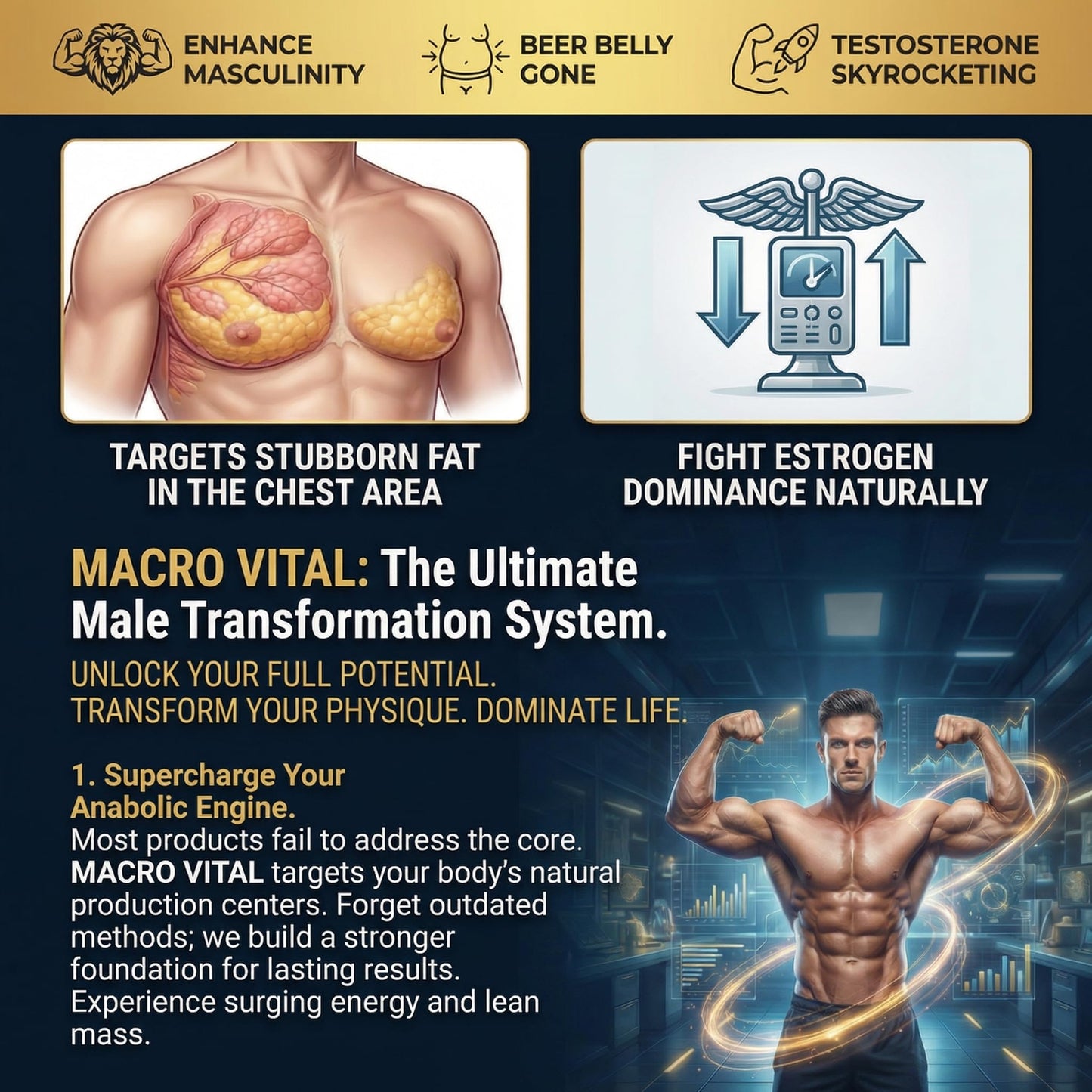MACRO VITAL Testosterone Booster for Men Gummies [Fast-Max Absorption] Masculinity Boost, Turkesterone, Tongkat Ali, Horny Goat Weed, Maca Root, Tribulus,Testo Gummies 60Ct