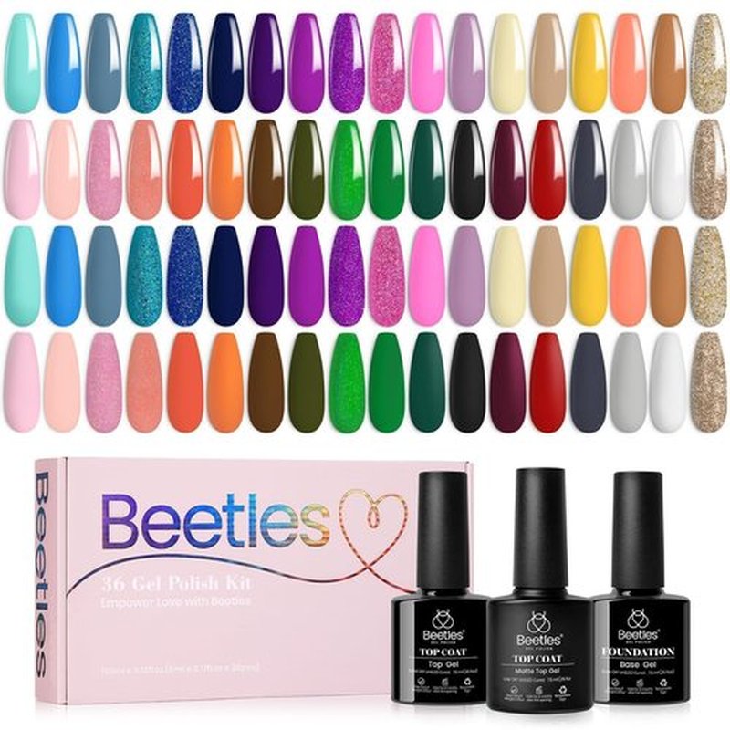 Beetles Valentines Gel Nail Polish Set 23Pcs Sparkle Red Pink Glitter Black Gel Polish Kit with 3Pcs Base Top Coat Soak off Uv Gel Polish Manicure Kit Valentines Gifts for Women Girls