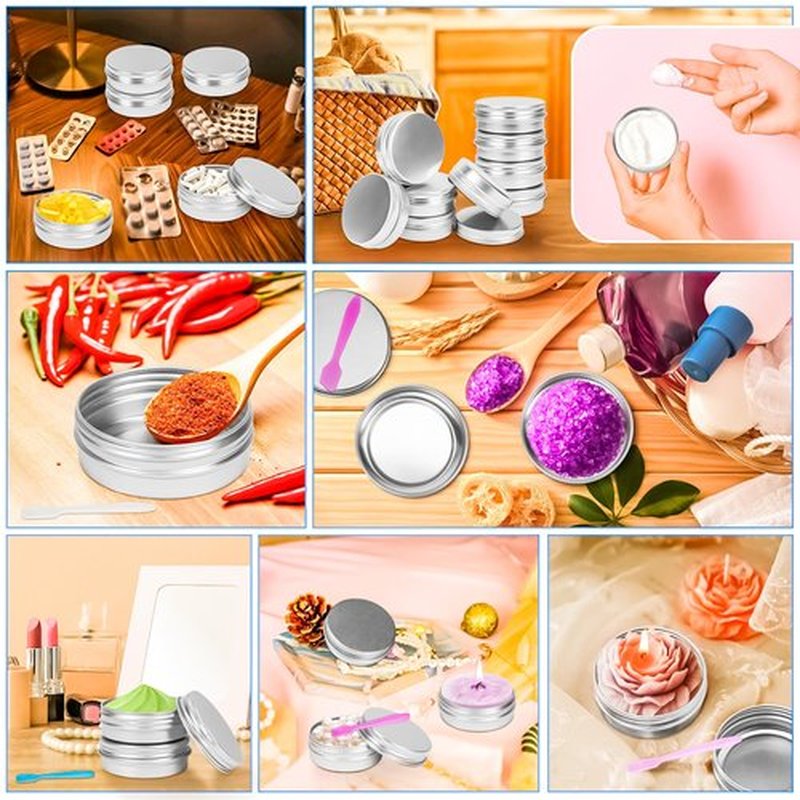 MotBach 16Pack 2oz Tin Jars, 60ml Metal Tin cans, 2Ounce Aluminum tin can jar Containers with Screw Lid for Lotion Bars, Spices, Salve, Balms, Beard Balm, Toiletries, Creams, Samples, Makeup Cosmetic