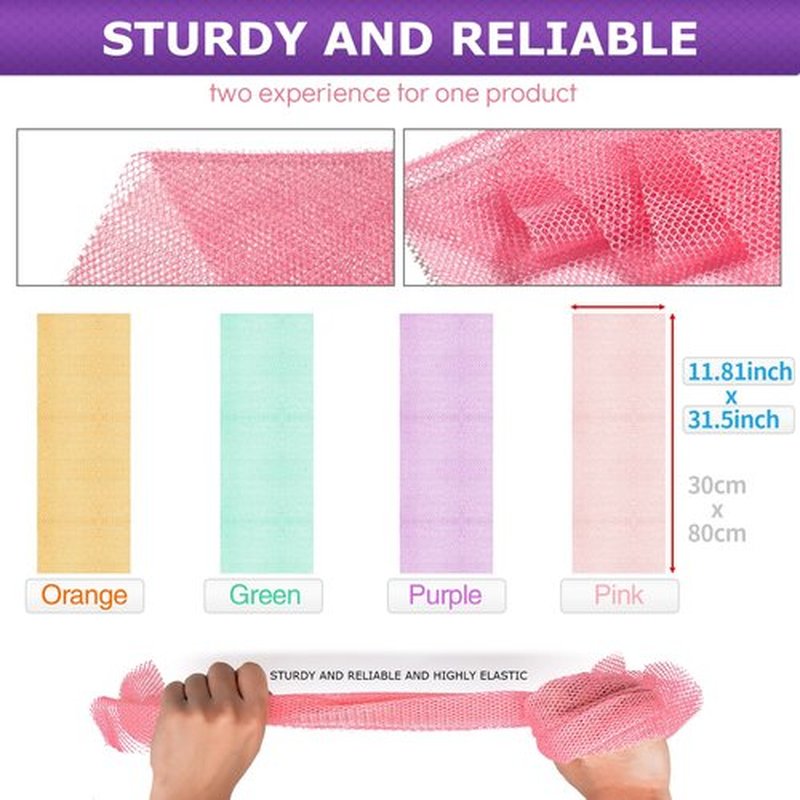 RIUOTA 4 Pieces African Bath Sponge African Net Long Net Bath Sponge Transform Your Shower Routine with African Bath Sponges for Exfoliated, Silky Smooth Skin (Purple, Pink, Green, Orange)