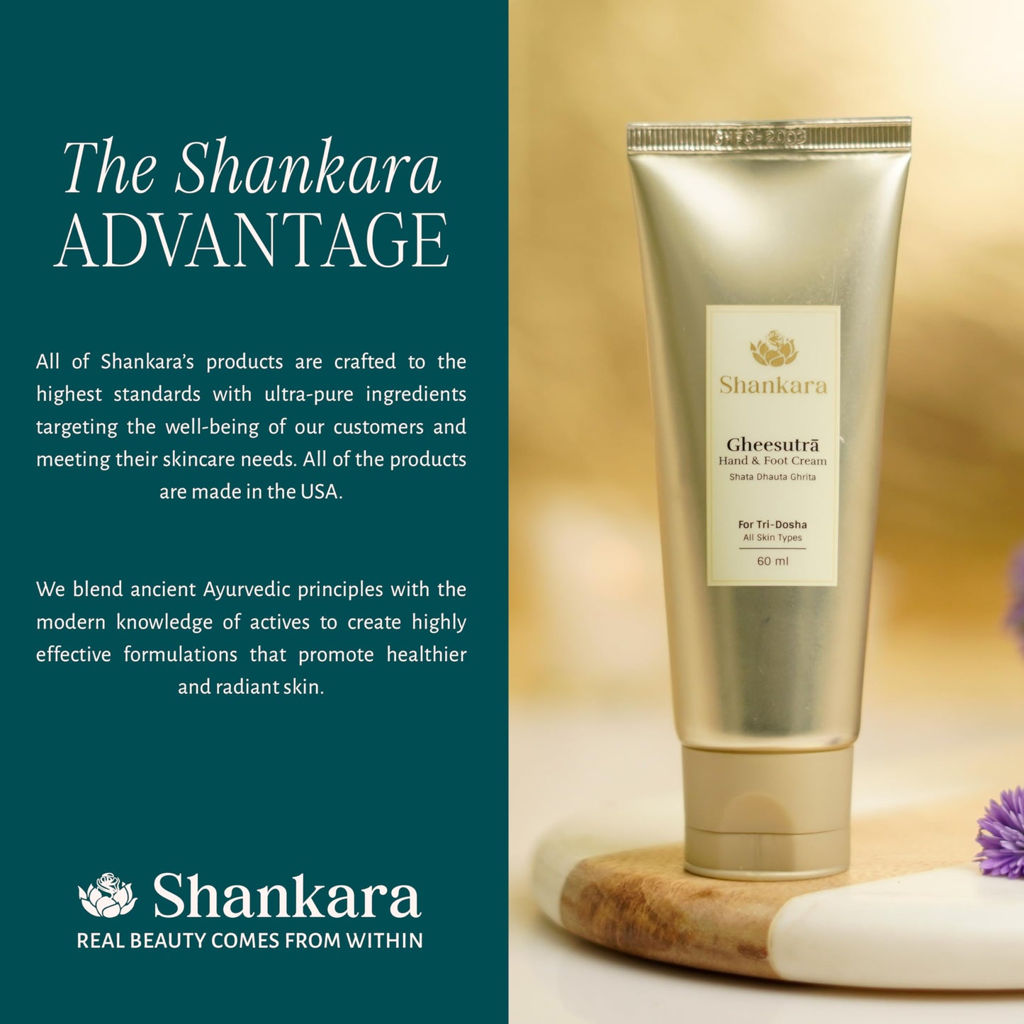 Shankara Gheesutra Hand and Foot Cream with 100X Washed A2 Ghee, Moringa, and Bamboo to Hydrate and Nourish Chapped, Dry Feet and Hands – Ayurvedic Foot Care for All Skin Types