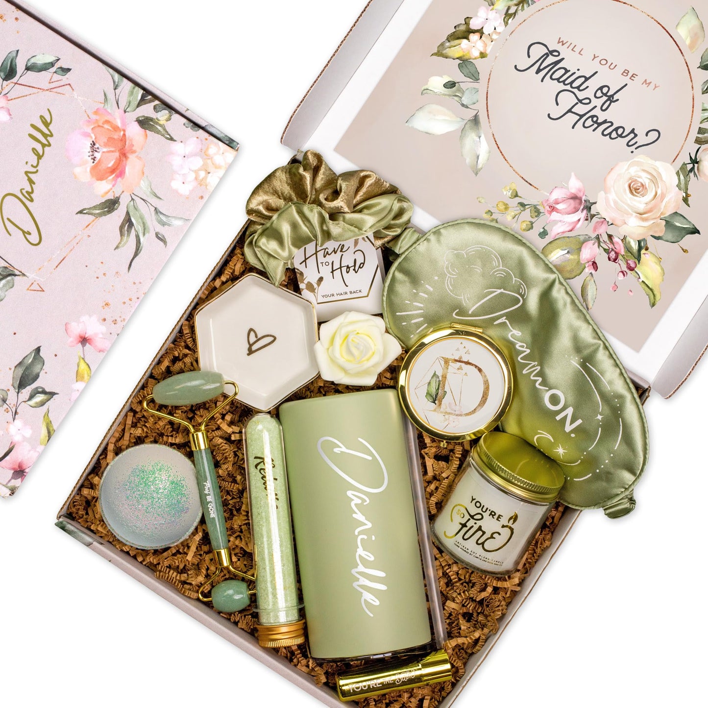 Sincerely, Me Personalized Bridesmaid Proposal Gift with Sage Luxe Bath Spa Set for Green Bridesmaid Gifts (PB1)