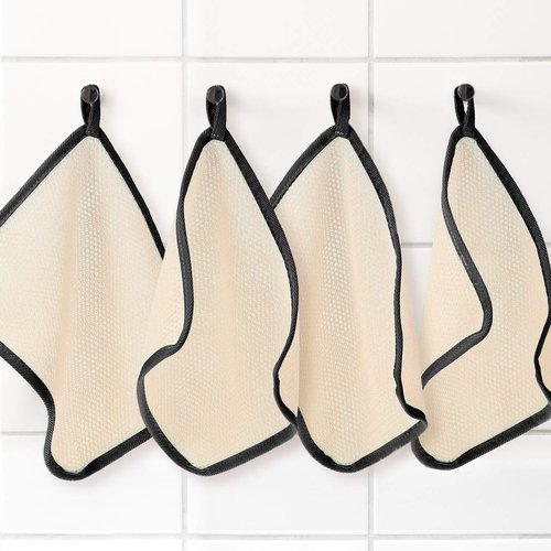 Tatuo 5 Pcs Exfoliating Face and Body Wash Cloths Towel Weave Bath Cloth Exfoliating Scrub Cloth Massage Bath Cloth for Women and Men, 10.63 x 9.05 Inch (Black Edge)