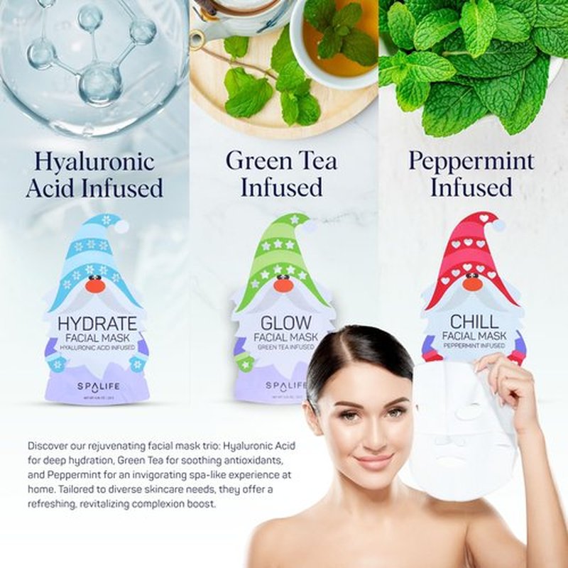 SpaLife 9-Pack Facial Masks for Skin Rejuvenation, Hydration, and Moisturizing - Beauty Face Mask Set for Women