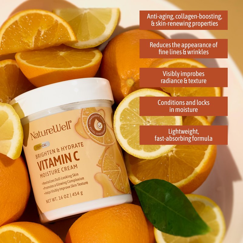 NATURE WELL Vitamin C Brightening Moisturizer Cream – Hydrating Face & Body Lotion with Coconut Oil, Helps Improve Uneven Skin Tone & Dark Spots, Anti-Aging Moisturizer for Smooth Radiant Skin, 16 Oz