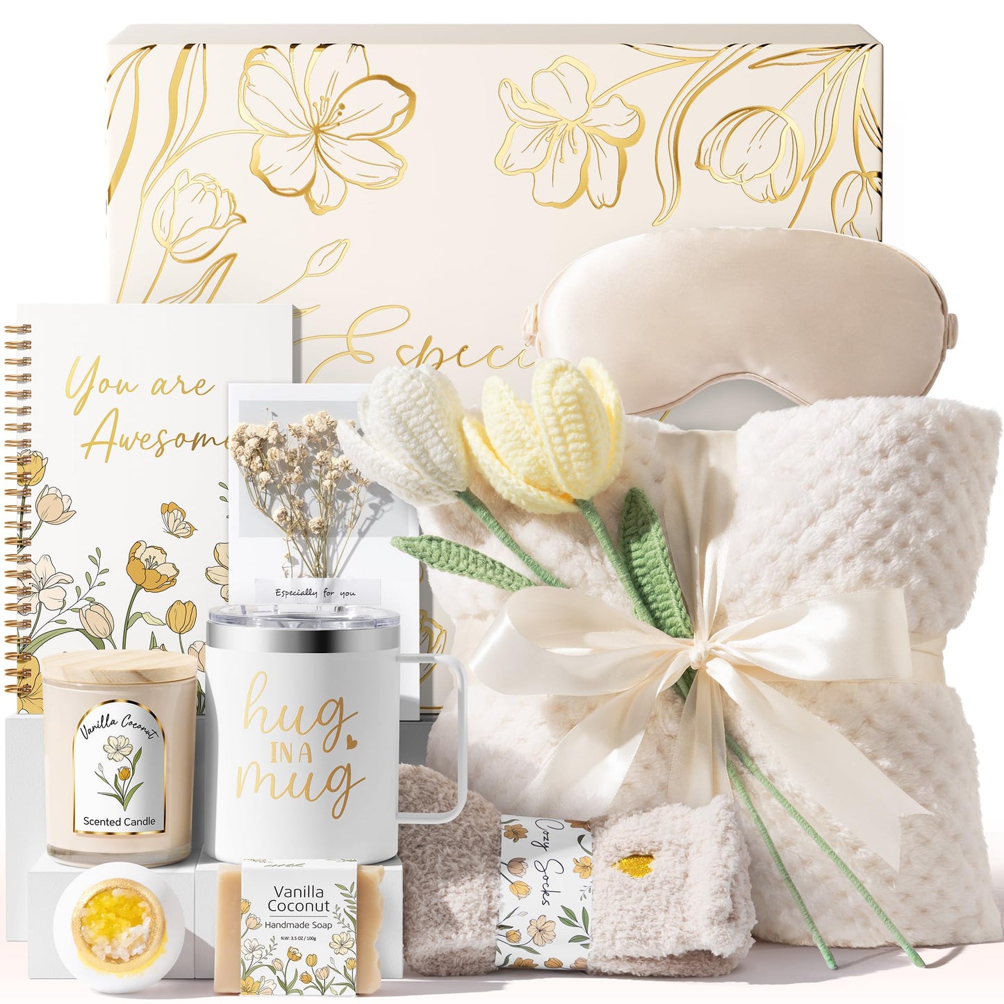 Birthday Gifts for Women Self Care Package, Get Well Soon Gift Baskets for Women Spa Gifts Set, Unique Christmas Thinking of You Inspirational Sympathy Gift Baskets for Mom Her Wife Best Friend Sister