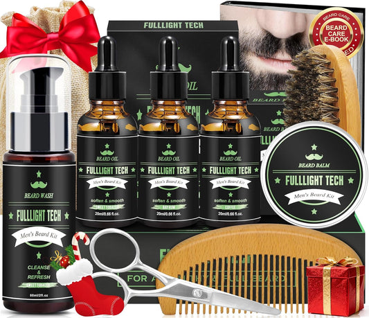 Beard Grooming Kit for Men - 3 Scented Oils, Shampoo & Balm | Perfect Dad Birthday Gift, Stocking Stuffer