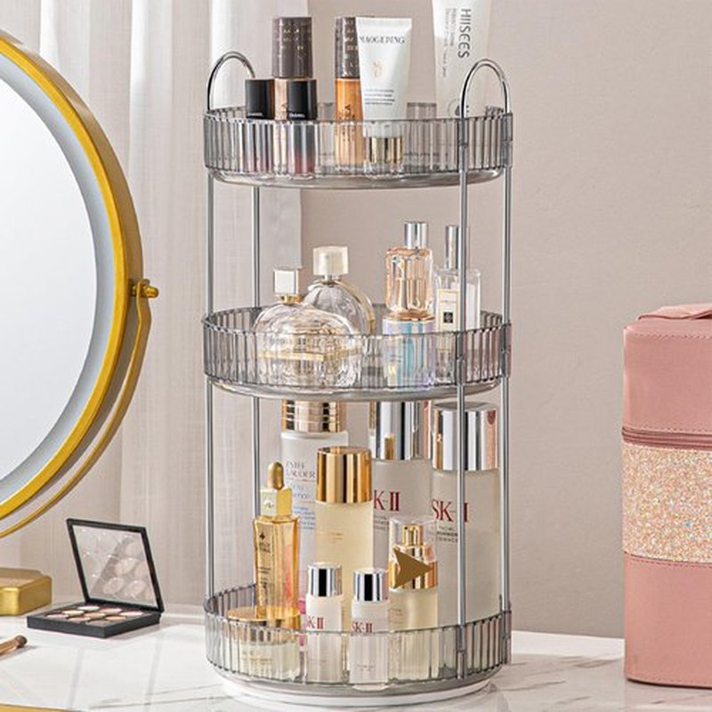 Aveniee 360 Rotating Makeup Organizer for Vanity, Skincare Make Up Organizers Large, Spinning Bathroom Counter Organizer Shelf Holder for Cosmetics, Skin Care, Lipsticks(3 Tiers, Grey)