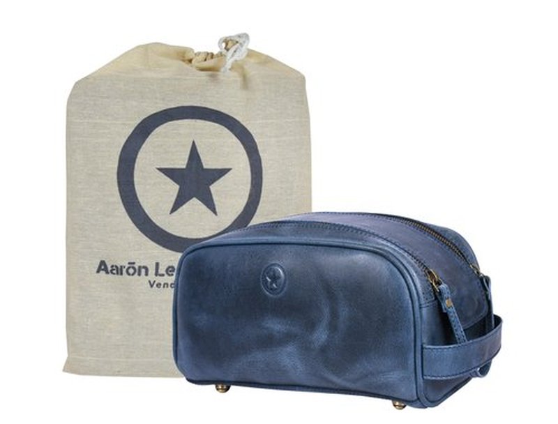 10" Premium Leather Toiletry Travel Pouch With Waterproof Lining | King-Size Handcrafted Vintage Dopp Kit By Aaron Leather Goods (Chestnut)