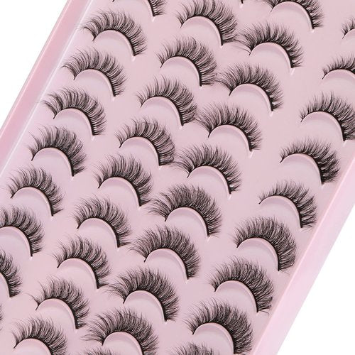 ALPHONSE False Lashes 3D Natural Short Wispy Fake Eyelashes Full Fluffy Wispies 15MM Faux Mink Eyelash Pack 20 Pairs 4 Styles Mixed