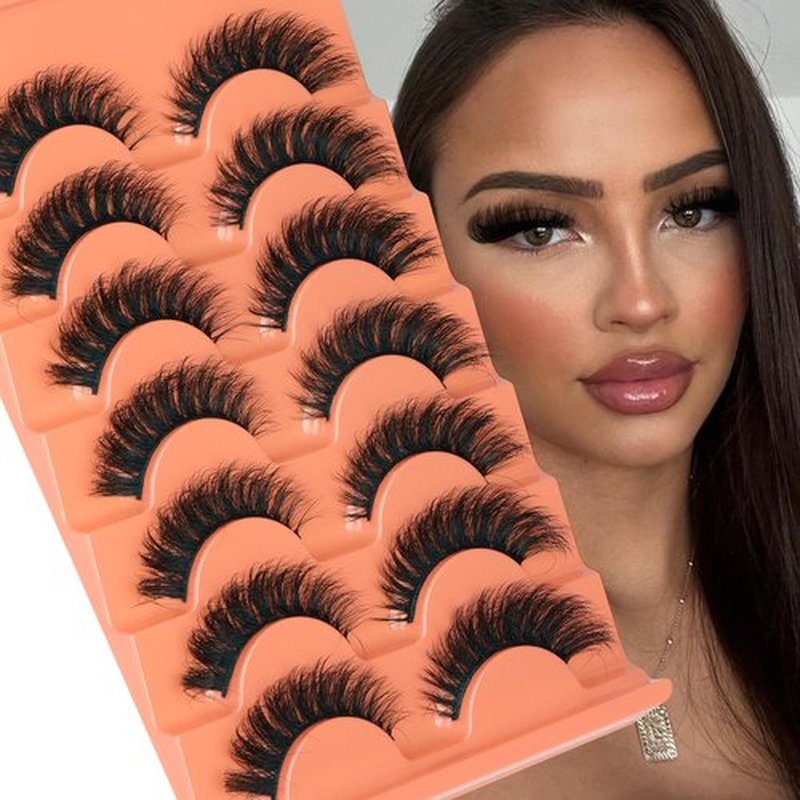 Focipeysa Fluffy Volume False Eyelashes Cat Eye Lashes Thick Fake Eyelashes Dramatic Faux Mink Eyelashes 9D Eyelashes 16mm Eyelashes Pack 7 Pairs Lash Pack