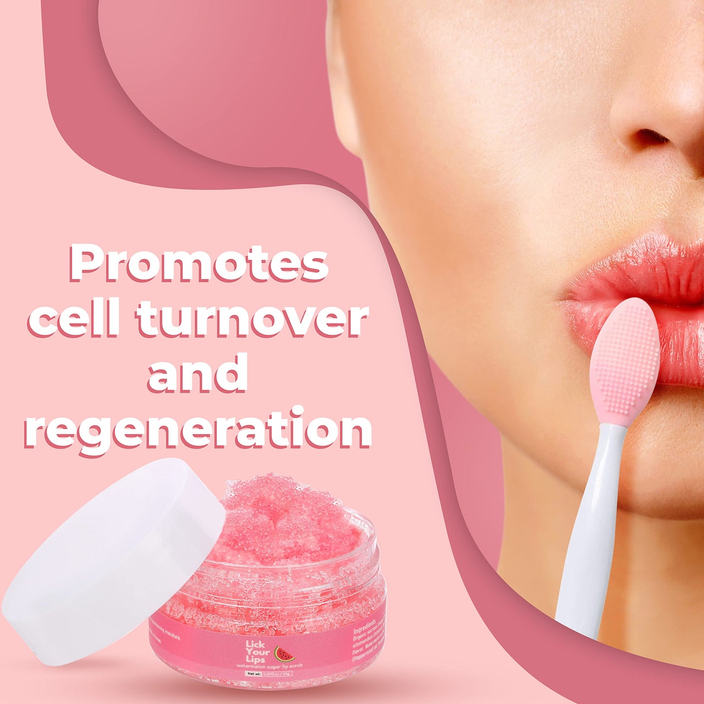 Watermelon Sugar Lip Scrub for Women Dry, Cracked and Dark Lips – Lip Scrubber Exfoliator & Organic Lip Scrubs Exfoliator and Moisturizer with Lip Brush – Vegan, Cruelty-Free Lip Care Products (20g)