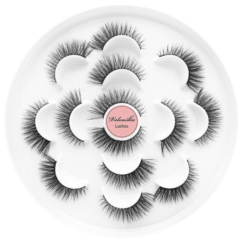 Veleasha Lashes 5D Faux Mink Lashes False Eyelashes Cat Eye Lashes Wispy Fluffy Fake Lashes Eyelashes Natural Look Volume Fake Eyelashes 7 Pairs Pack (028)