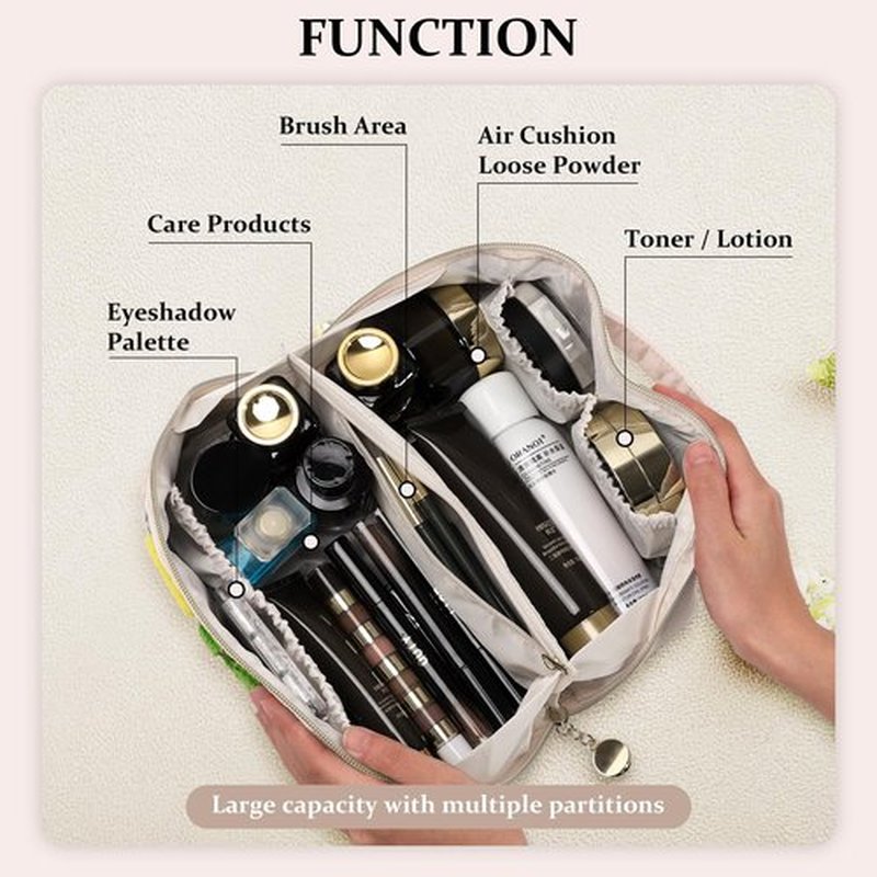 LONEDREAM Stoney Clover Preppy Makeup Bag, Large Capacity Travel Cosmetic Bag, Chenille Letter Open Flat Nylon Stuff Makeup Bag, Preppy Patch Better Belt Everything Makeup Bag(White)