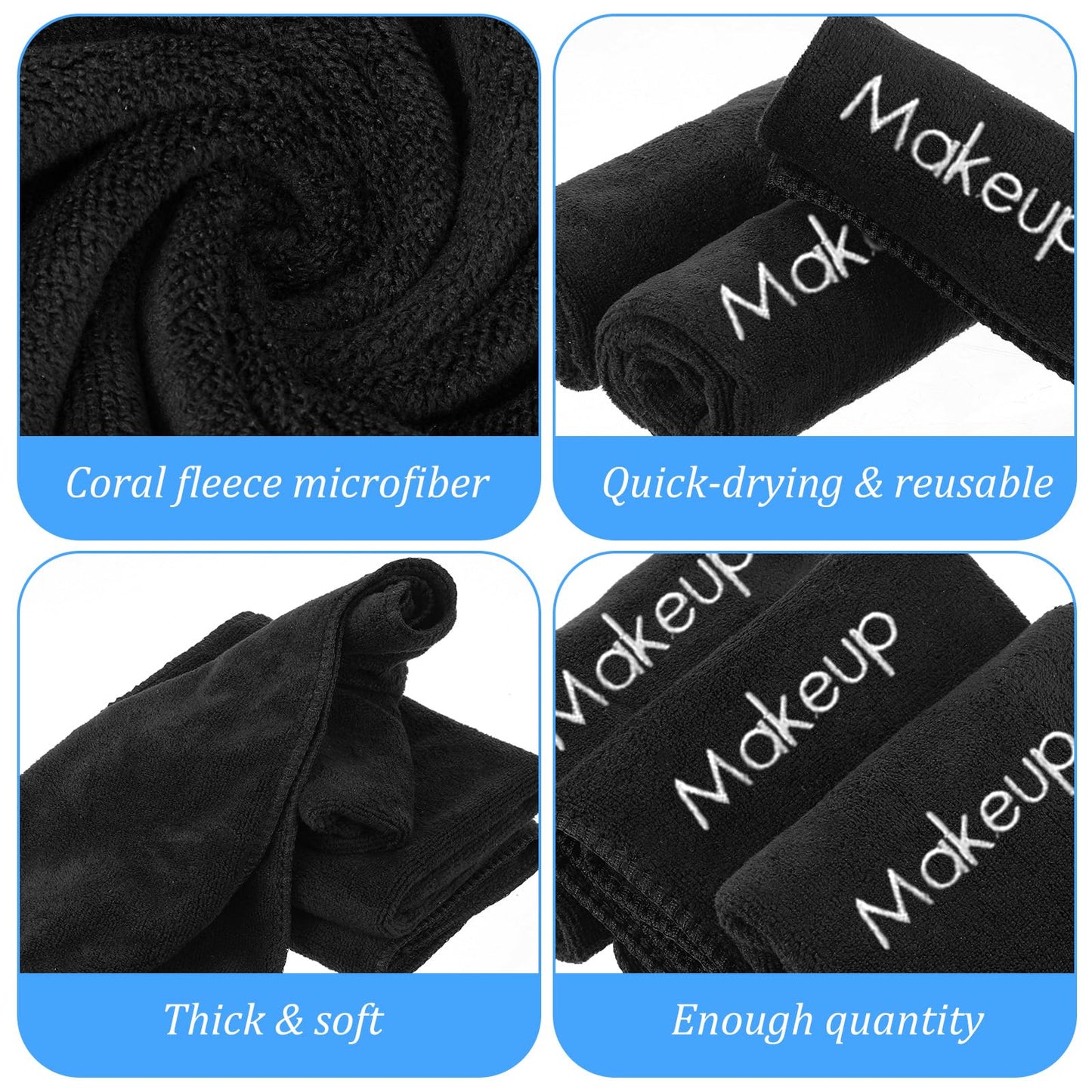 25 Pack Black Makeup Towels, 11.8 x 11.8 Inch Microfiber Face Washcloths, Reusable Makeup Remover Cloths for Facial Cleansing and Skin Care