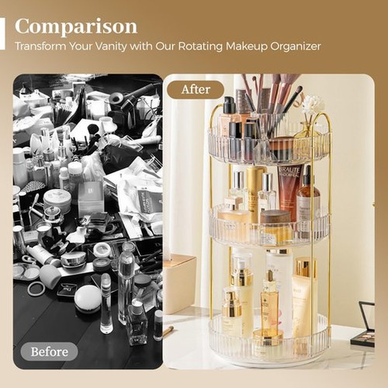 Aveniee 360° Rotating Makeup Organizer, Perfume Skincare Bathroom Countertop Vanity Organizers, Clear 3 Tier Spinning Skincare Storage Organizer for Lipstick Cosmetic Makeup Brushes Lotion(White)