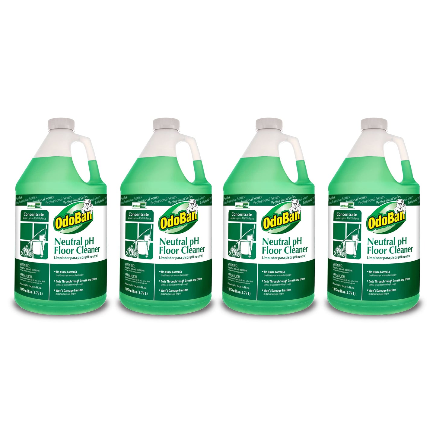 OdoBan Professional Series Neutral pH No Rinse Floor Cleaner Concentrate, Made in the USA, 4 Gallons