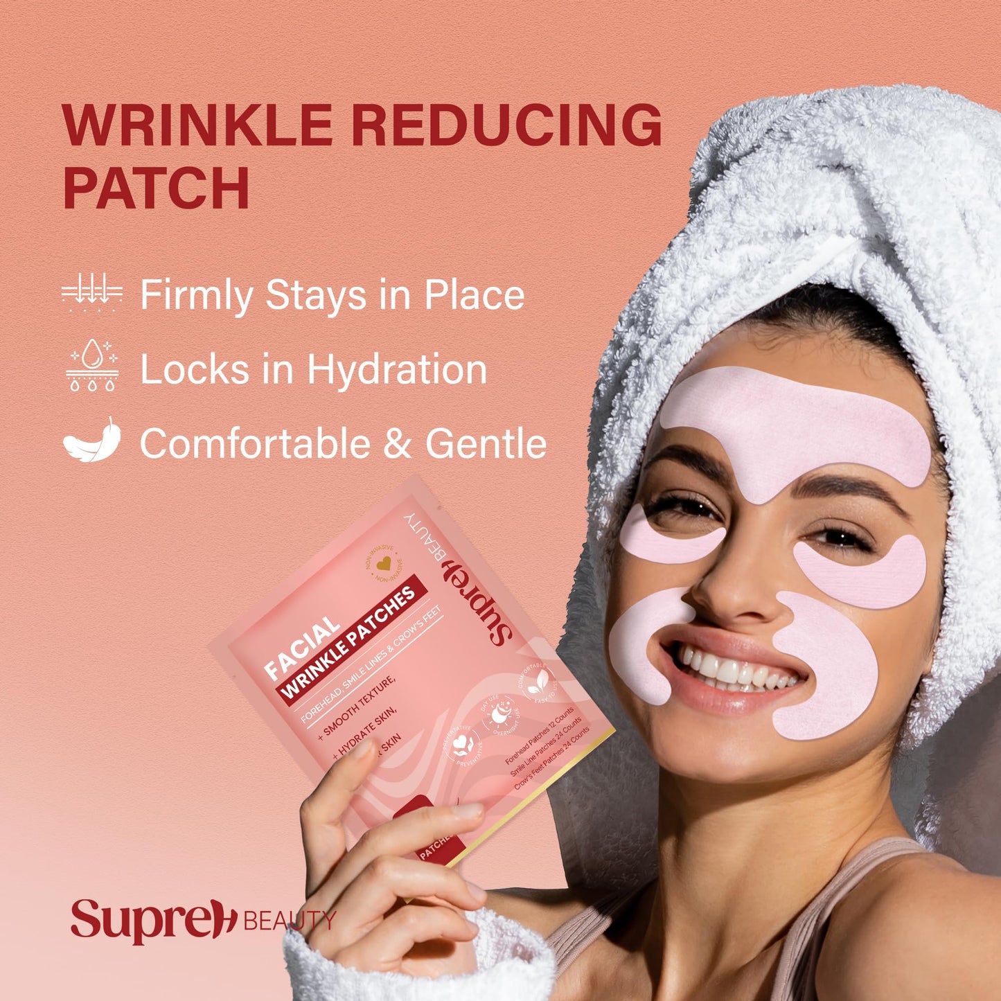 SupreH Forehead Wrinkle Patches For Anti-Wrinkle: Facial Wrinkle Patches for Forehead Under Eye and Smile Lines 3 in 1 Set - Overnight Mask 60 PC