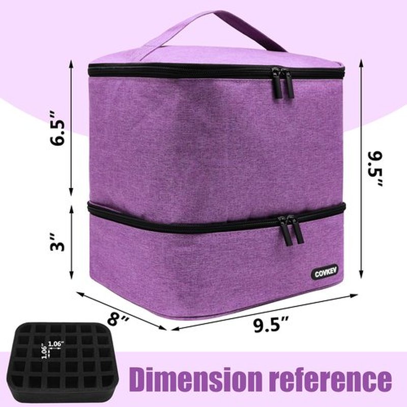 Covkev Nail Polish Organizer Bag Holds 30 Bottles (15ml-0.5 fl.oz)& Nail Lamp, Double Layer Nail Kit Storage Carrying Case, Portable Travel Nail Supplies Organizer Bag with Handle (Graceful Purple)