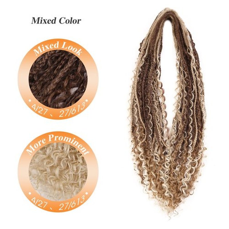 HANNE 24 Inch Boho Dreadlock Extensions for Women Handmade Synthetic Dreadlock Extensions Curly End Boho Box Braids Crochet Soft Braided in Boho Dreadlocks (10 Strands/Pack MT4/27)